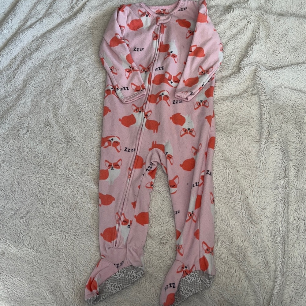 carters dog corgi print fleece footie/ sleeper 2T